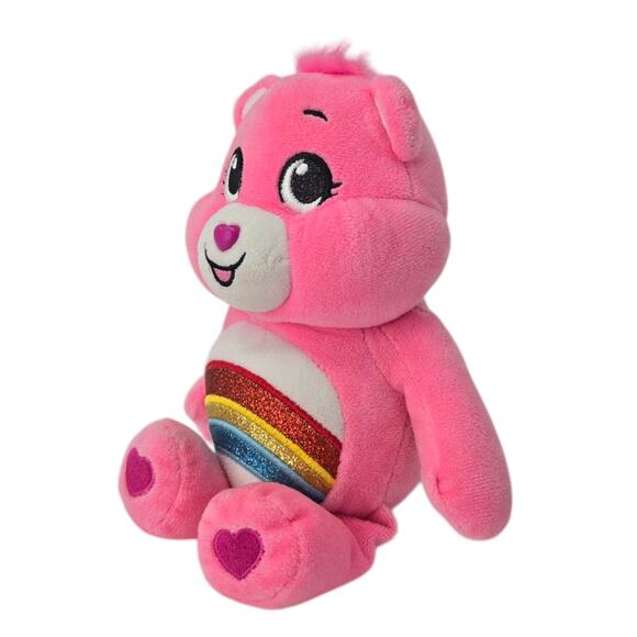 Care Bears Cheer Bear Plush 7" Pink Glitter Rainbow Belly Basic Fun Stuffed Toy - Picture 4 of 8